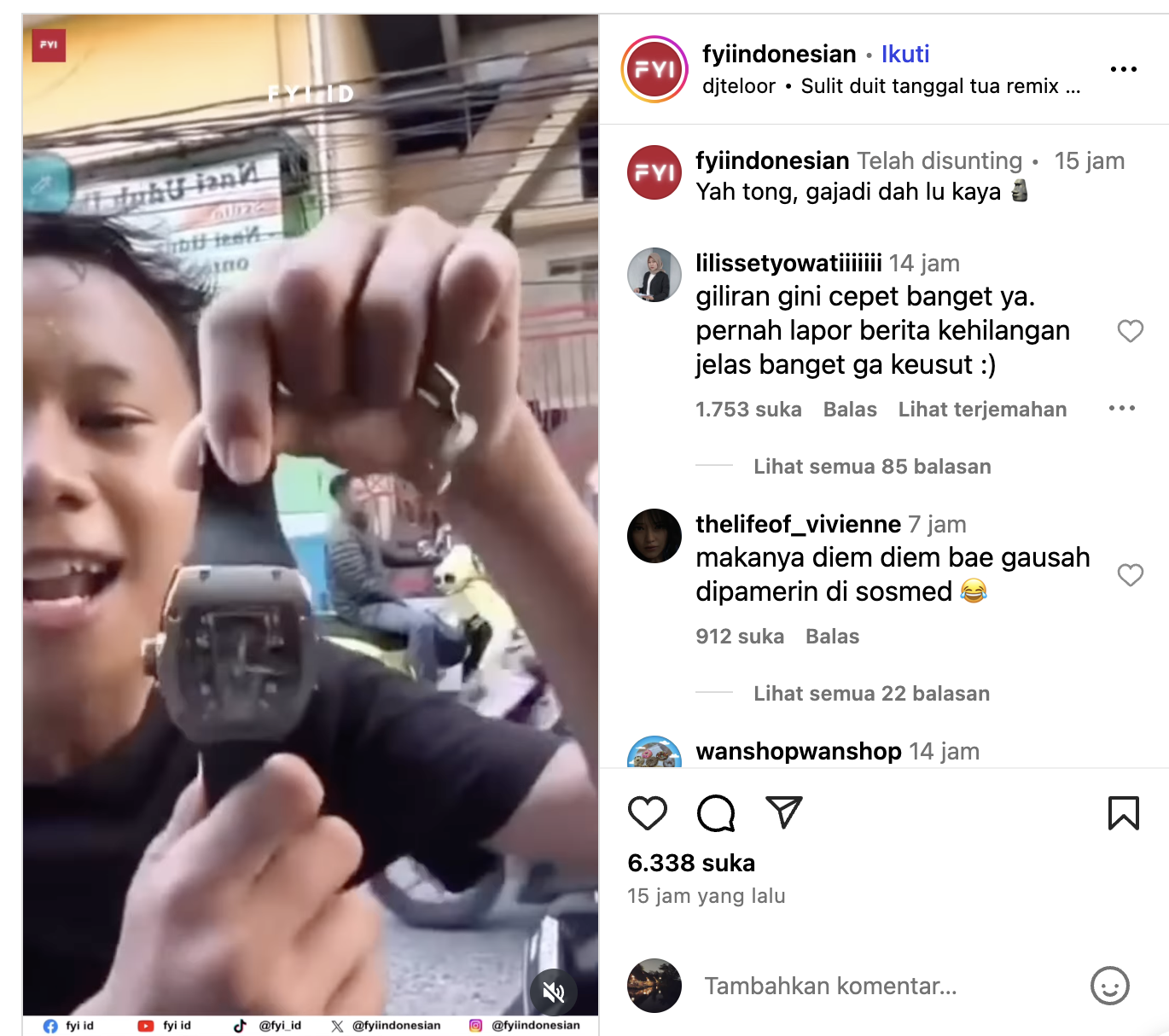 Aksi penjarah memamerkan jam tangan Richard Mille Ahmad Sahroni